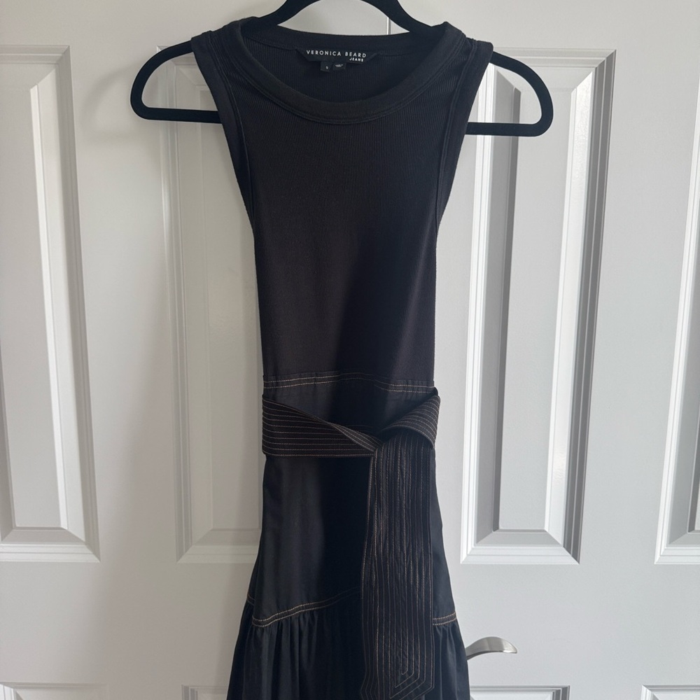 Veronica Beard Black Midi Dress with Contrast Stitching